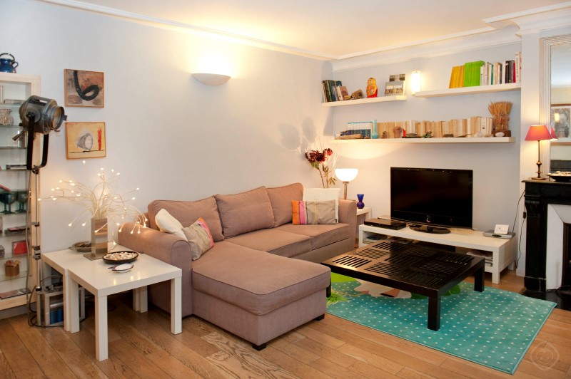 Living Room Overall View Chic Saint Germain apartment Paris