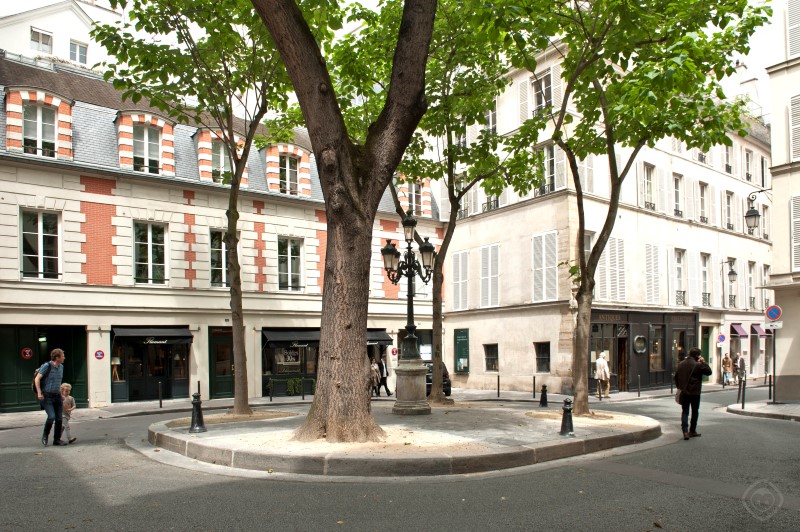 Neighborhood Buildings and Street with Lighting and Planting Chic Saint Germain apartment Paris